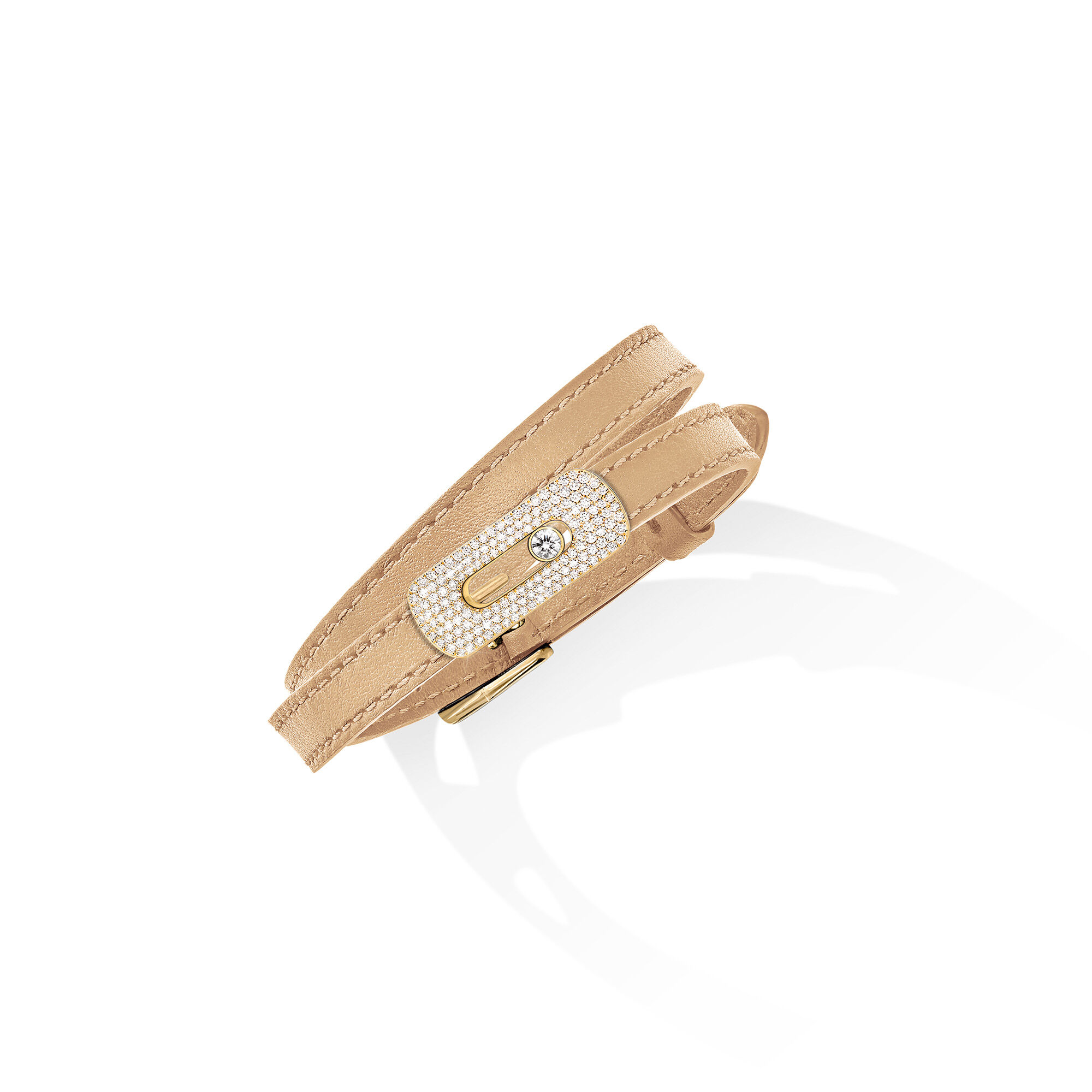 Messika | My Move Yellow Gold and Diamond Pavé Leather Bracelet 